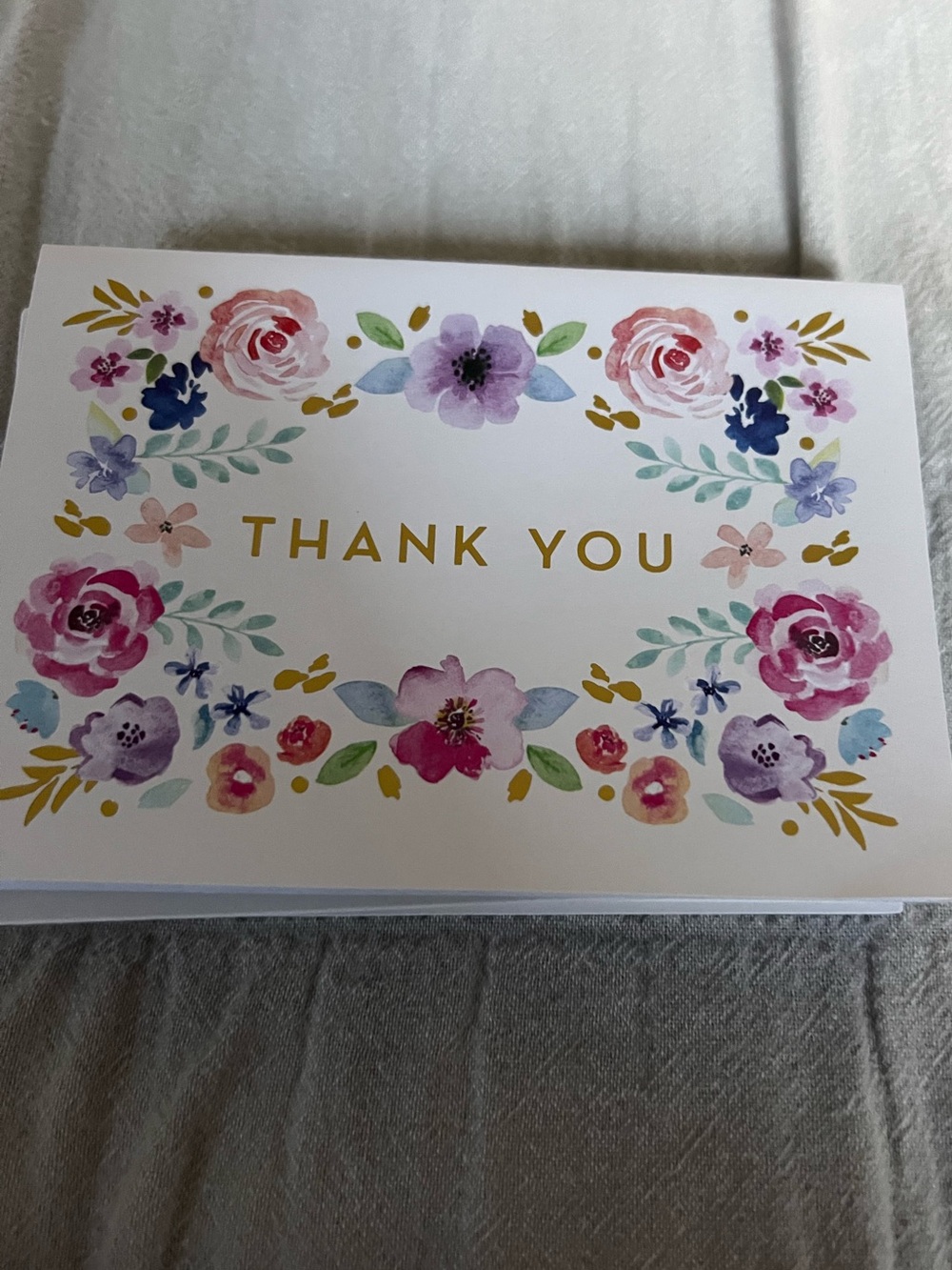 Set of 25 Floral 'Thank You' Greeting Card - White with Pink & Purple Blooms